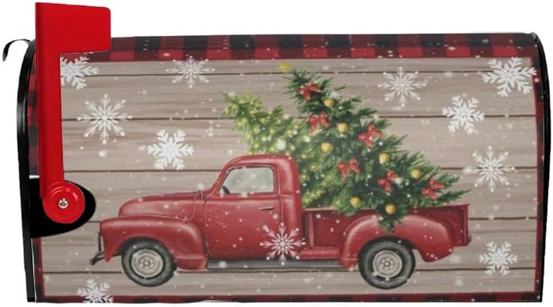 VBXNT Store Winter Christmas Red Truck Theme Mailbox Cover, Magnetic Waterproof Mailbox Wrap 18x21 Inch Standard Size, Snow Oxford Cloth Mailbox Decoration for Christmas, Thanksgiving, Winter Outdoor Garden - Image 1